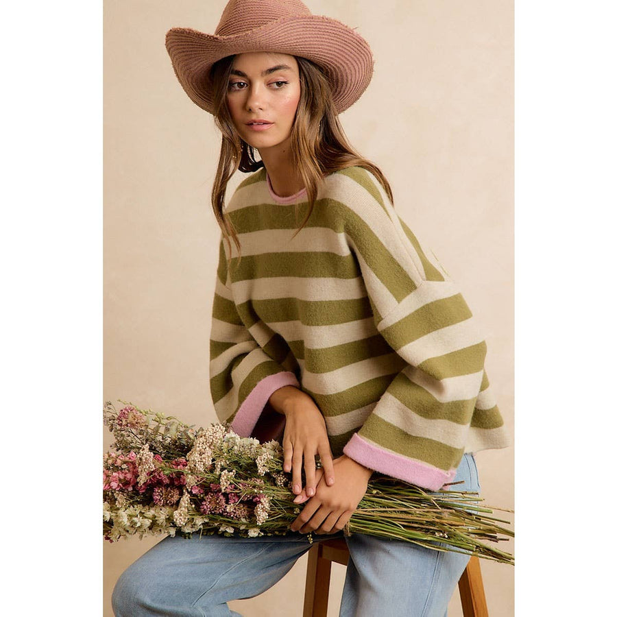 Double Take Contrast Trim Sweater