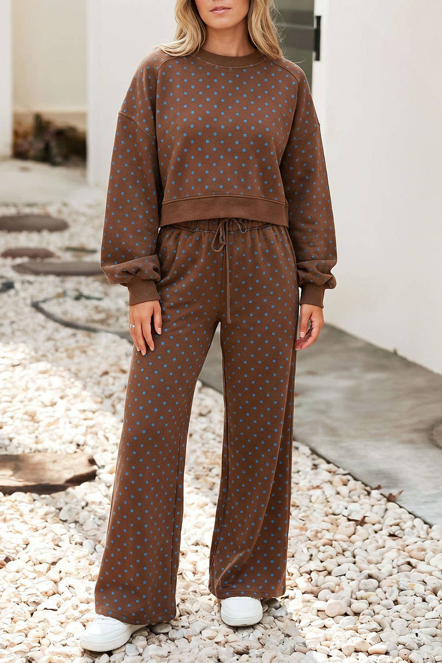 Retro Dot Wide-Leg Matching Set
