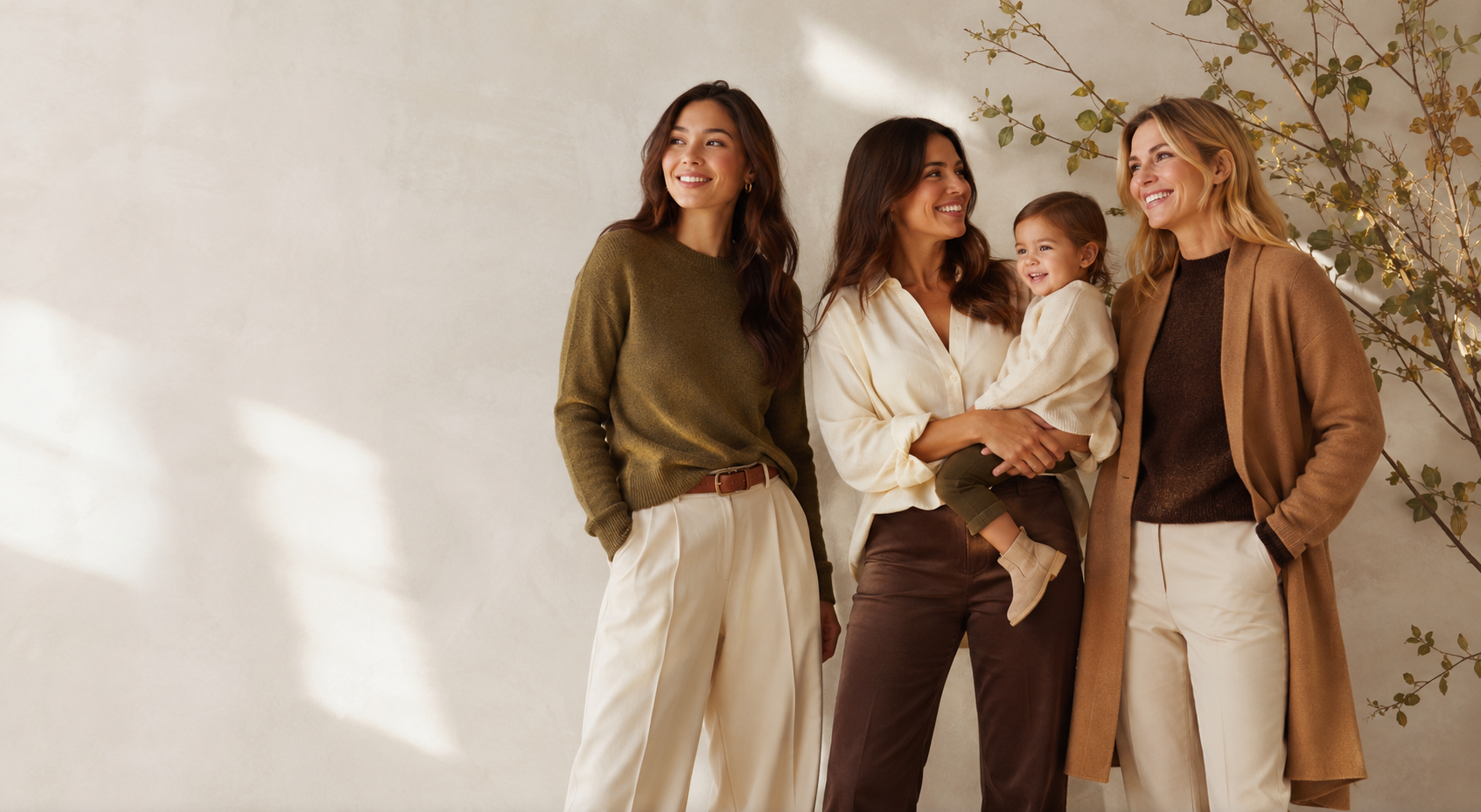 Three women wearing elevated everyday outfits